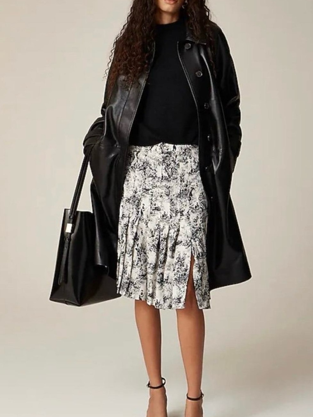 NWT J.Crew Pleated Toile Midi Skirt Drapey Viscose Twill Cream Black Size 14